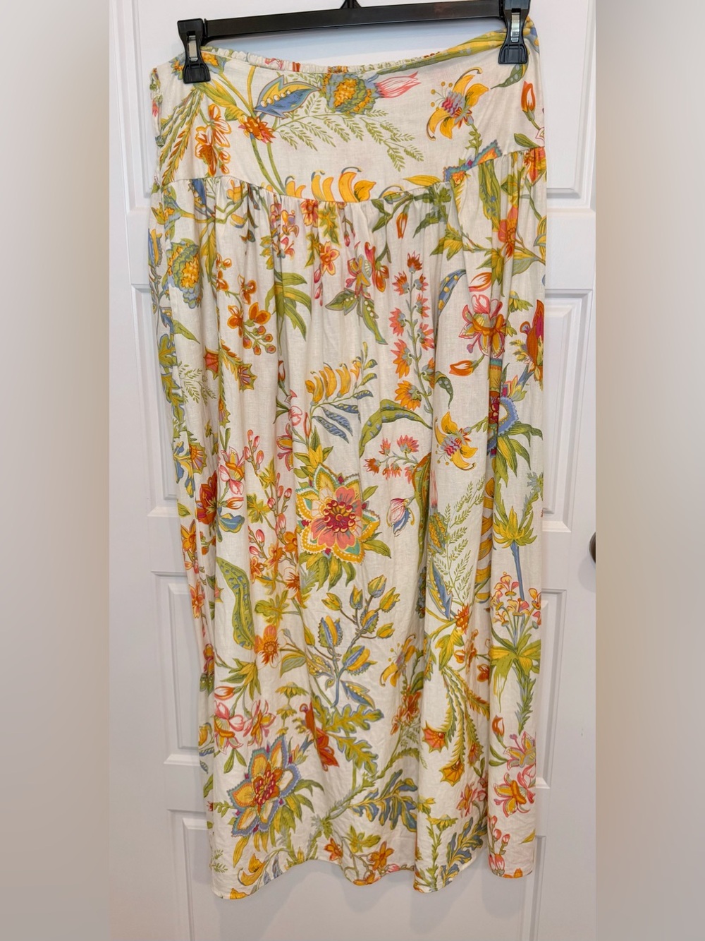 Rachel Women’s Large Floral Linen Maxi Skirt READ Flowy Lightweight